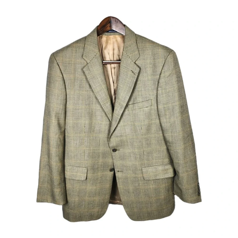Chaps Ralph Lauren‎ Glen Plaid Blazer Sport Coat Mens 44T Brown Wool Old Career